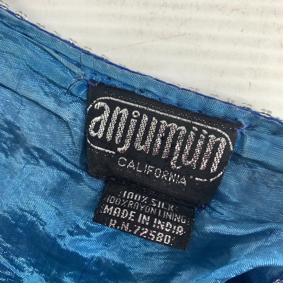 Vintage Anjumun Womens Beaded Blouse Tunic Size L/XL Blue Silk Evening Pullover - Picture 3 of 13